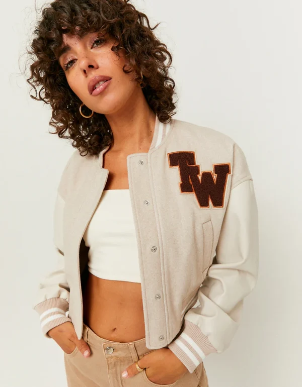 TW Colorblock Beigh Varsity Jacket