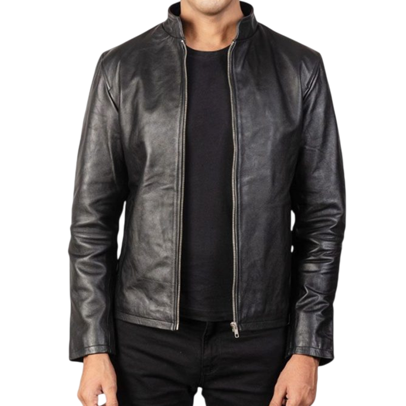 Classic Men’s Black Cafe Racer Leather Jacket
