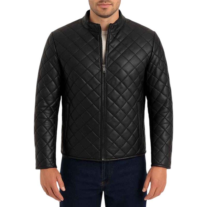 Classic Quilted Black Leather Jacket for Men