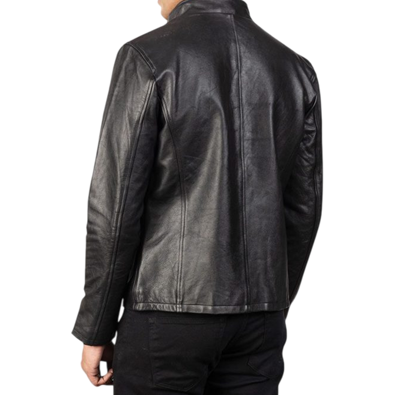 Men’s Cafe Racer Cowhide Leather Jacket in Black
