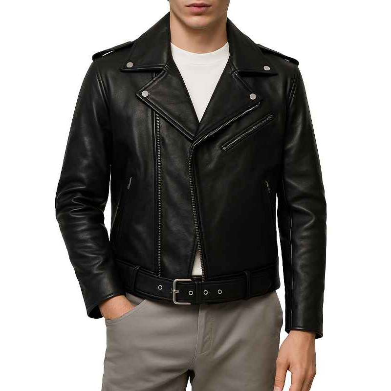 Men’s Double-Zip Biker Jacket in Black