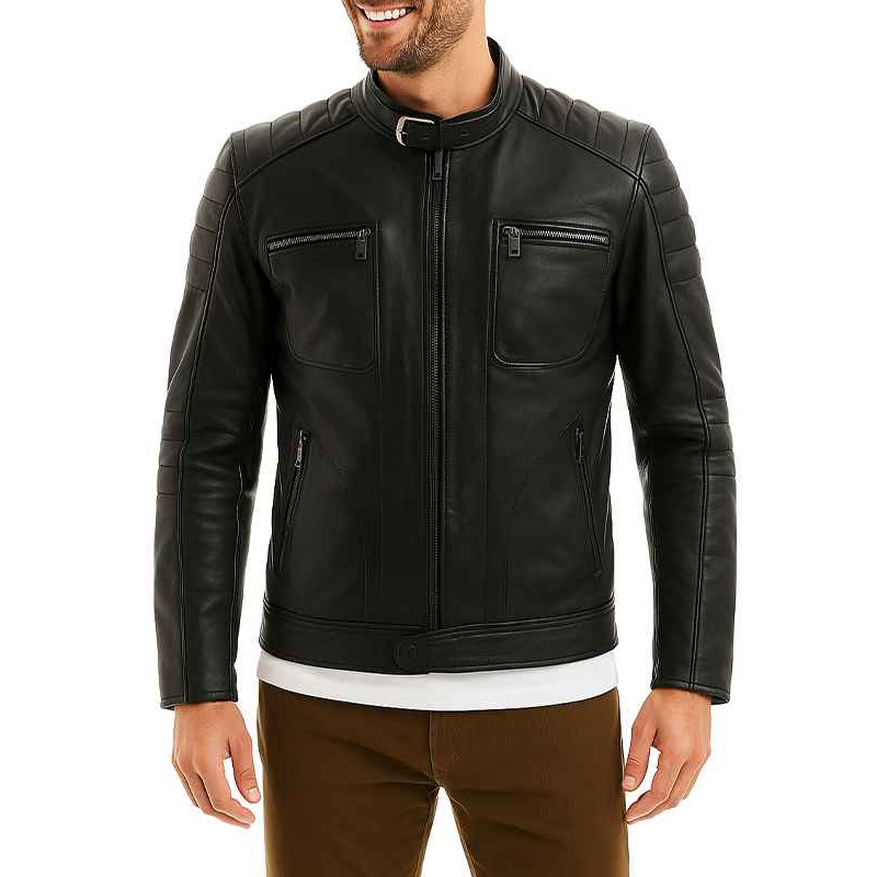 Men’s Retro Black Cafe Racer Biker Jacket