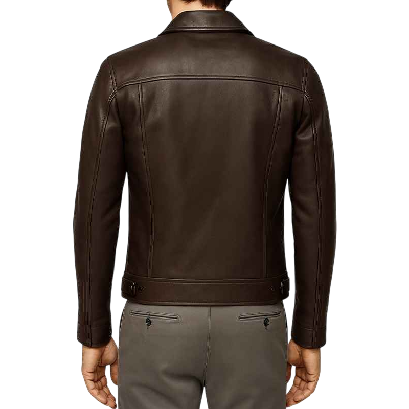 Vintage Shirt Collar Brown Leather Jacket for Men