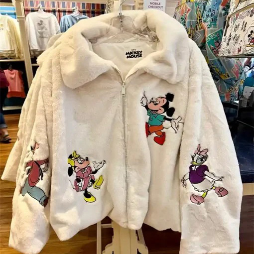 Disney Women Mickey Mouse Minnie Daisy Donald Faux Fur Jacket