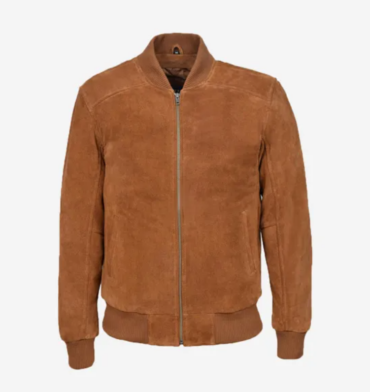 Men’s Classic Tan Bomber Style Suede Leather Jacket