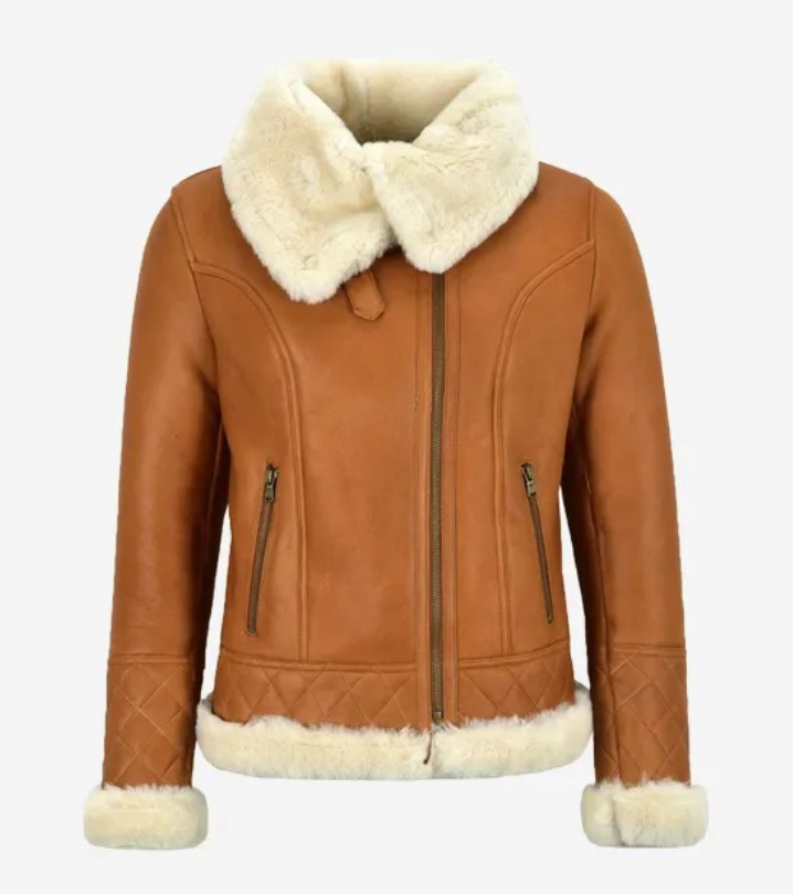Tan Brown Bomber Real Sheepskin Leather Jacket for women